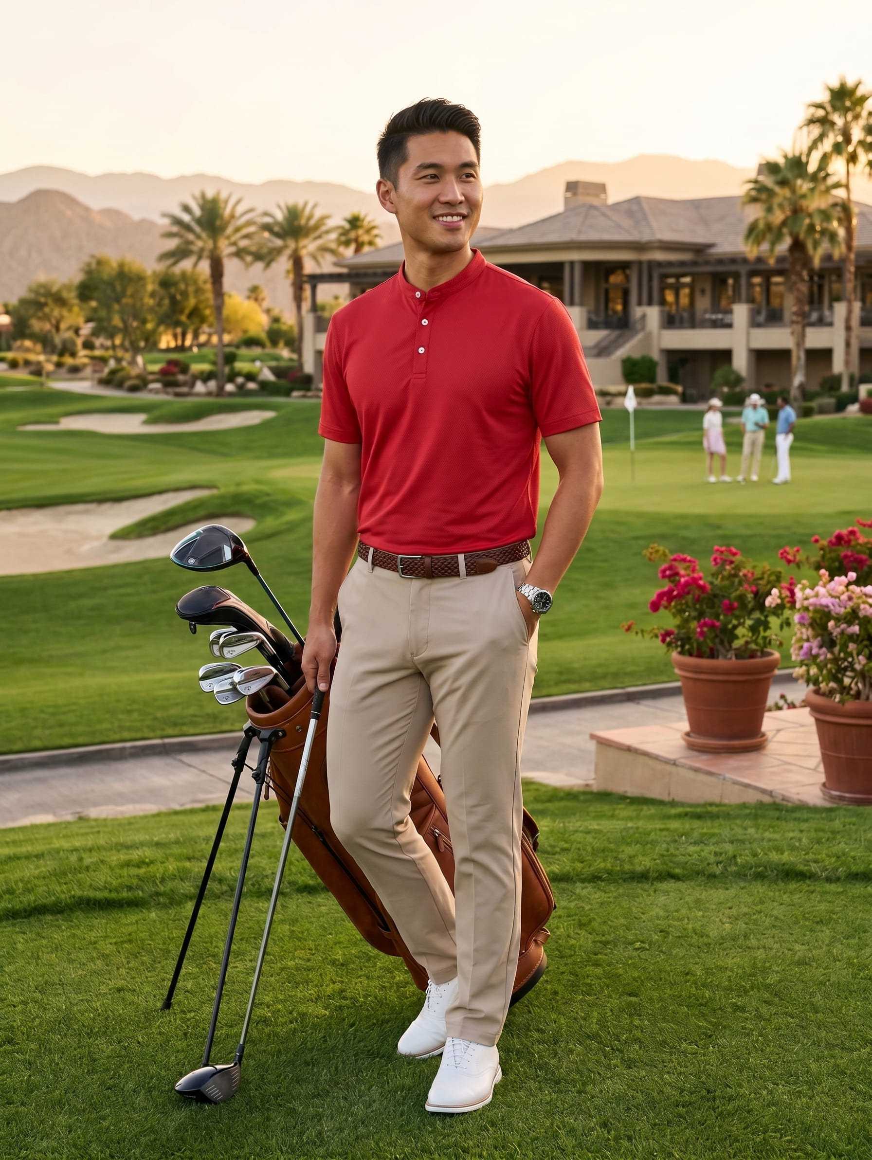 Good Game Hexagon Golf Shirt Collarless Koko Red